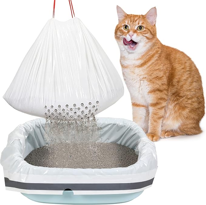 42 Count Jumbo Sifting Cat Litter Bags 36 x 18 Inch Extra Large Thick Cat Litter Box Liners with Holes Disposable Thick Scratch Resistant Cat Litter Bags Drawstring Litter Box Liners for Litter Box