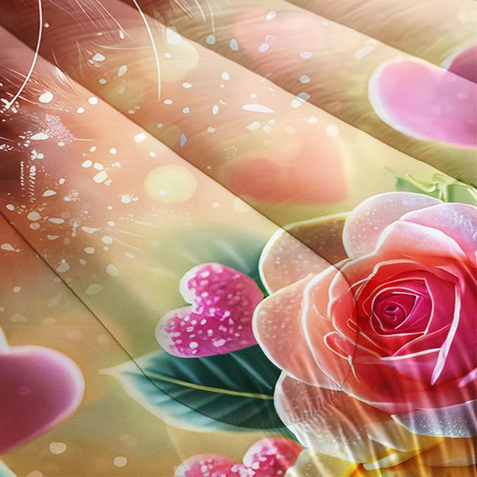 AILONEN Cat Comforter Set Full Size,Watercolor Cat Bedding for Girls, Cute Cartoon Kitten Bedding Pink Flower Cat Twin Comforter Sets for Kids,1 Comforter+ 2 Pillowcase-3 Pieces