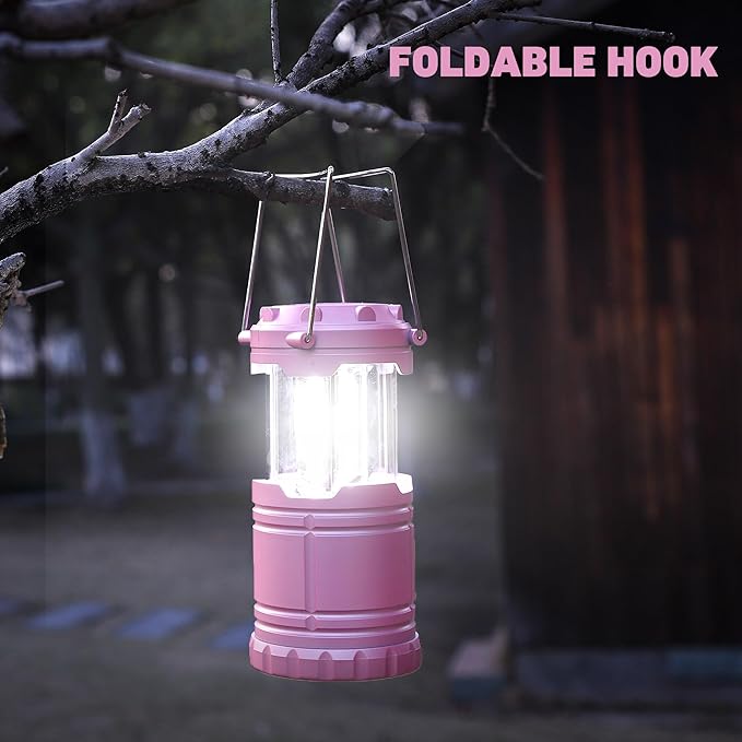2-Pack LED Pink Camping Lanterns, Portable Camping Lights, Outdoor Handled Lamps, Essential Emergency Lights for Power Outages, Hiking, Hurricane