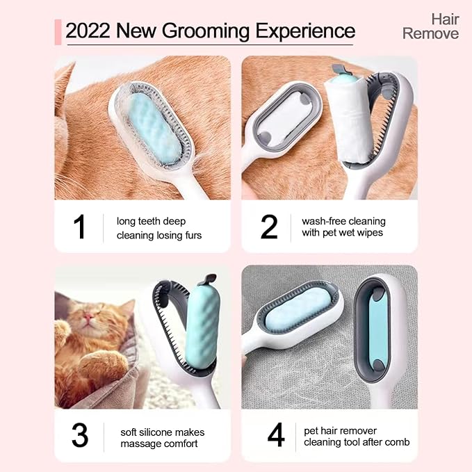 3 in 1 Grooming Kit: Shedding Brush, Fur Remover for Furniture, Self-Cleaning Comb for Deshedding Pet Hair