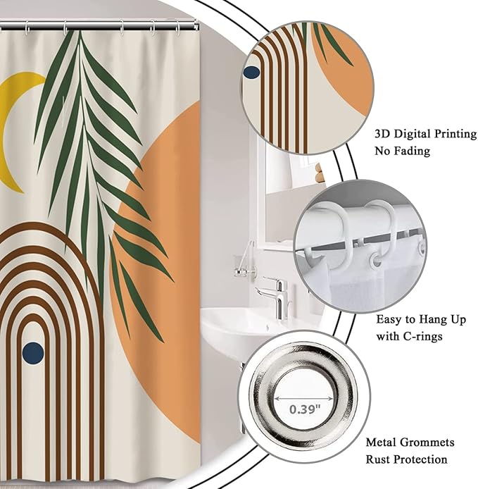 AWERT Small Half Size Stall Shower Curtain with 6 Hooks Shower Stall Curtain 36 x 72 Boho 36 inch Shower Curtain for Bathroom/RV and Camper (Boho)