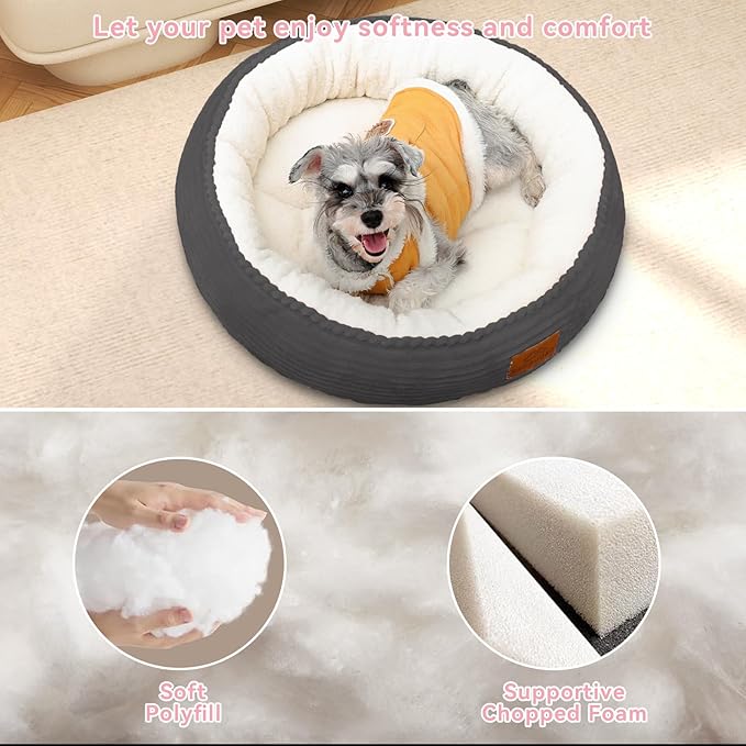 30in Round Cat Dog Bed for Large Medium Small Dogs Cats, Machine Washable Sleeping Sofa, Non-Slip Bottom Breathable Soft Calming Pet Cuddler for Indoor/Outdoor/Car/Cage, Dark Grey