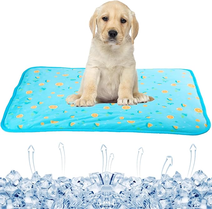 SEIS Dog Ice Pad Ice Silk Cats Kennel Mat Pet Cooling Pad Summer Cool Bamboo Mat Breathable Pad (Blue Fruit, M