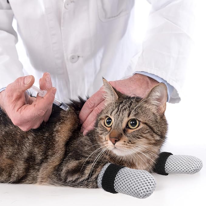 4Pcs Cat Nail Caps Cat Mittens, Cat Claw Covers Cat Nail Covers Caps Shoes for Cats Socks AntiScratch Cat Paw Protector Cat Claw Caps Pet Grooming Cat Booties for Bathing Shaving Checking, Grey M