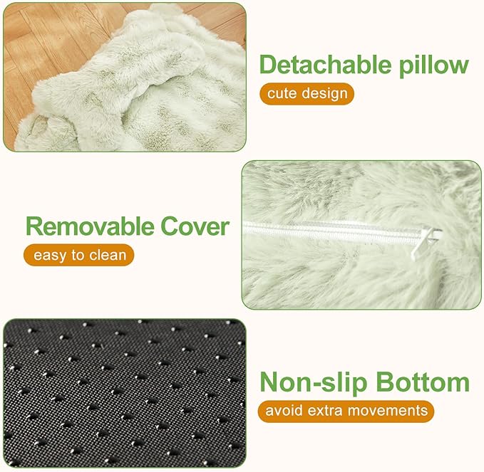 Jiupety Cat Beds for Indoor Cats Calming Pet Beds, Mattress with Pillow for Crate, Anti-Slip Comfy Pet Sleeping Mat. for Cat and Puppies Up to 10 Lbs, S(12"*18"*1.5"), Green.