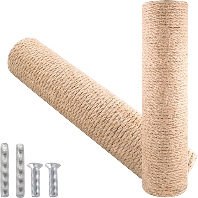 12 Inch Cat Scratching Post Replacement with M8 Screw Durable Cat Tree Scratch Post Refill Jute Rope for Cat Scratcher Climbing Perch Indoor Tower Furniture Scratching Tree Wall, Sisal, 2pcs