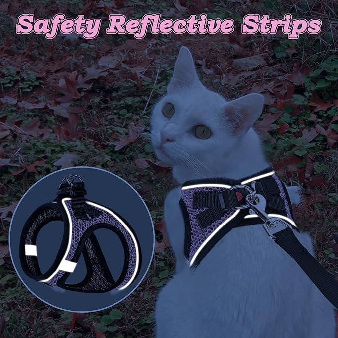 Cat Harness and Leash for Walking Escape Proof, Adjustable Kitten Vest Harness Reflective Soft Mesh Puppy Harness for Outdoor, Comfort Fit, Easy to Control (Lpink, XXS)