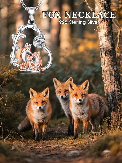 Cute Mother and Daughter Fox/Cat/Cow/Monkey/Panda Necklace 925 Sterling Silver Heart Flower Heart Necklace Animal Jewelry Mother's Day Jewelry for Women