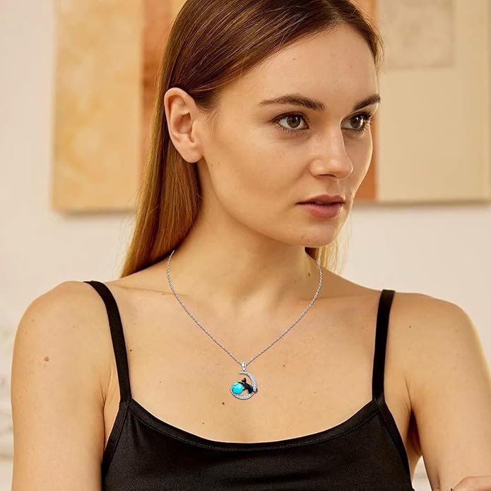 Animal Necklace 925 Sterling Silver Cat/Dog/Fox/Axolotl/Highland Cow Pendant Necklace Cute Animal Jewelry Graduation Gifts for Women