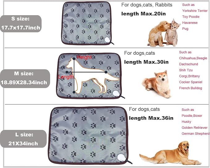 Pet Heating Pad for Large Dogs Cats, 34X21 inch, Waterproof, Easy Clean, Temperature Adjustable, Safety Instructions