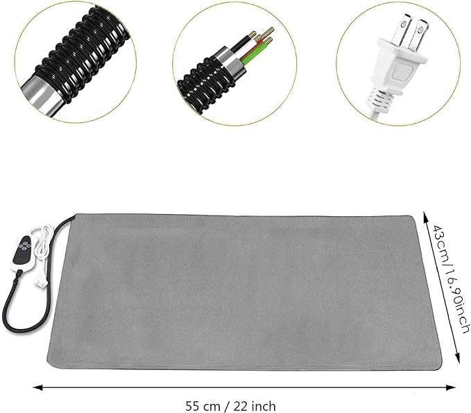 TJOY Pet Heating Pad Electric Heating Pad for Dogs and Cats Indoor Warming Mat Heated Pet Bed with Auto Power Off (M:22''x18''(Gray))