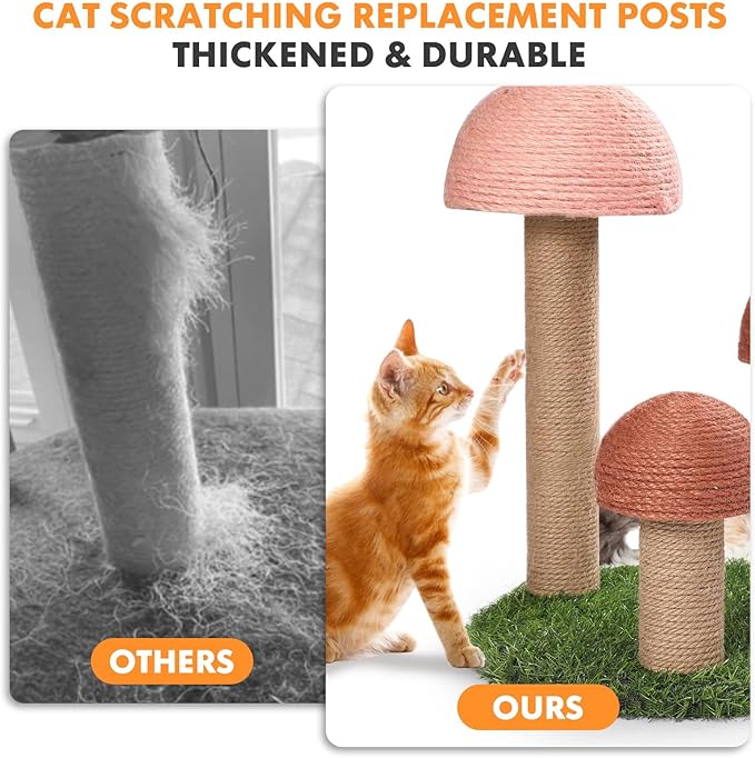 PowerKing 4-Pack 15.7" Cat Scratching Post Replacement - Natural Sisal Rope Scratcher Poles with M8 Screws for Indoor Cat Tower Renewal Parts, Cat Furniture Refill Parts (Nature)