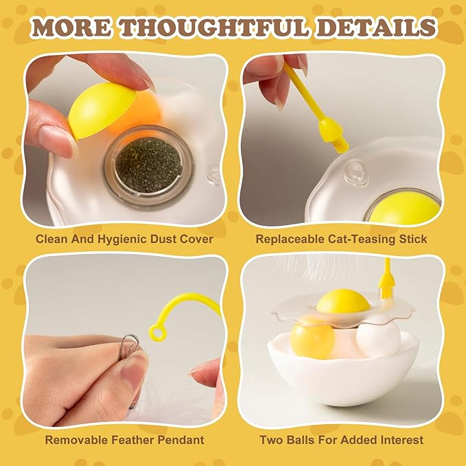 3-in-1 Tumbler Catnip Toy Interactive Cat Toys Cat Teaser with Feather and Bell, Track Balls Kitten Toys for Indoor Cats 9.8'' High (White)