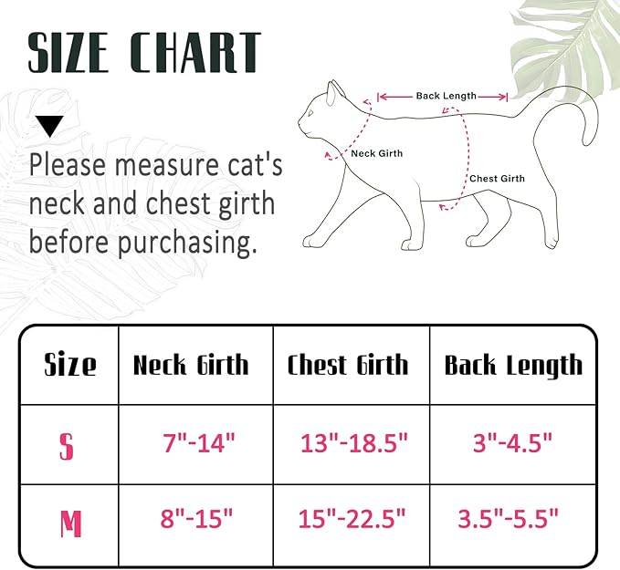 Supet Cat Harness and Leash Escape Proof for Walking, Adjustable Cat Vest Harness and Leash Set for Large and Small Kittens Dogs