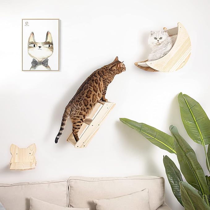 Cat Shelf for Wall Mount Hammock with Climbing Shelves and Perches Solid Wood Cat Steps for Climbing Sleeping Playing Lounging Perching
