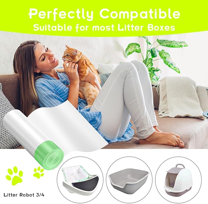 60 Count Cat Litter Box Liners Bags For Litter Robot 3 and 4, Thick And Heavy Duty Litter Robot Waste Bag, Drawstring Litter Robot Liners Bags For Self-Cleaning Litter Box,25x15.3 Inch
