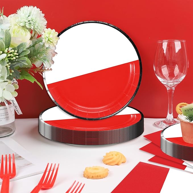 48Pcs Cartoon Animation Birthday Party Decorations Red and White Tableware Set Disposable Plates and Napkins Forks Serves 16 Guests Game Baby Shower Birthday Party Supplies