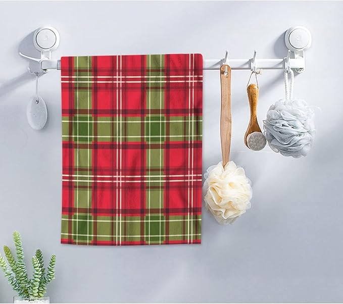 AOYEGO Red Green Plaid Towels Christmas Green Red Gingham Checkered Lattice Soft Highly Absorbent Large Hand Towels for Bathroom Hotel Gym and Spa 15x30 Inch
