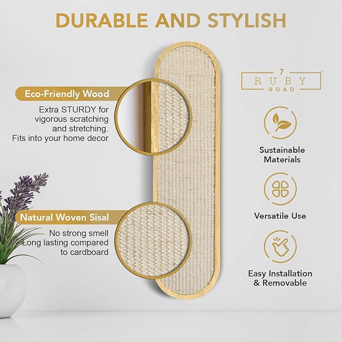 7 Ruby Road Wall Mounted Cat Scratcher - Indoor Cat Scratching Board Cat Vertical Cat Scratcher for Wall - Cat Scratch Pad Scratching Post for Indoor Cat Wall Mounted - Cat Wall Furniture Scratch