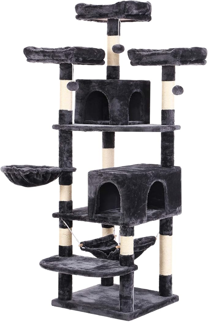 BEWISHOME Cat Tree 66.3 Inch Multi-Level Large Tall Cat Tower with Plush Top Perches, Sisal Scratching Post Cat Condo Play House Kitty Activity Center MMJ14H