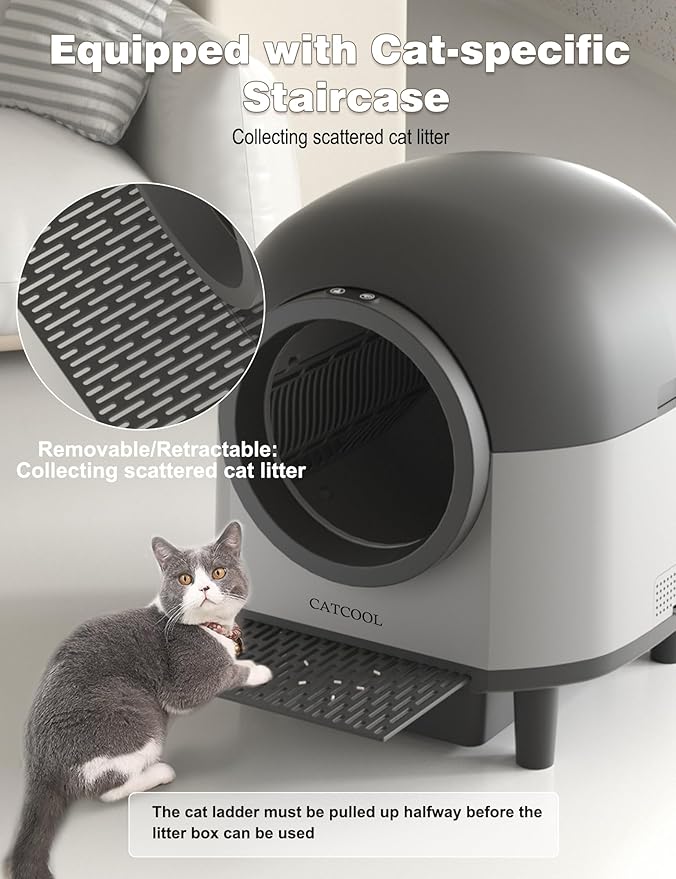 Automatic Cat Litter Box Self Cleaning,Smart Litter Box with 10 Safety Sensor Radars,100L Electric Cat Litter Box with Stairs for Multiple Cats,APP-Control,Advanced Odor Control OMCPET-Black