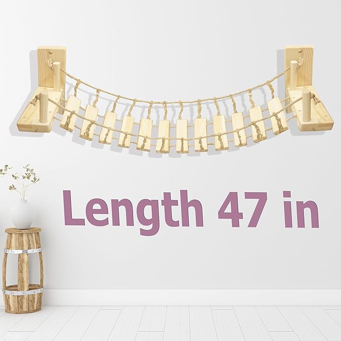 Cat Wall Shelves, Climbing, Wooden Cat Furniture, Cat Shelves and Perches for Wall, Cat Bridge Long for Indoor Cats, Wall Mounted, Playing and Lounging (Length 47in)