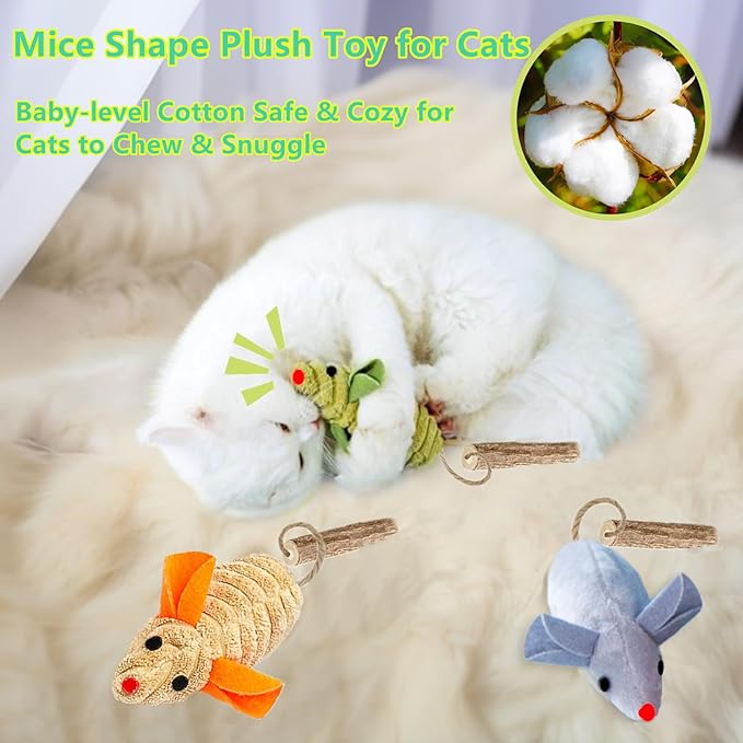 9Pcs Cat Toys, 3X Squeak Mice Catnip Toys for Indoor Cat + 6X Silvervine Chew Stick Dental Chirping Mouse Plush Kitten Stuffed Toy Cleaning Teeth Matatabi Bite Interactive Cat Gifts Kitty Toy
