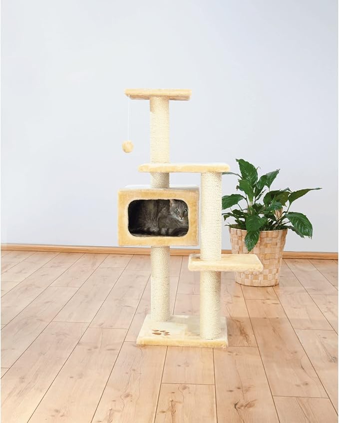 TRIXIE Palamos 42.9-in Cat Tower with Scratching Posts, Condo, Three Platforms, and Dangling Pom-Pom, Beige