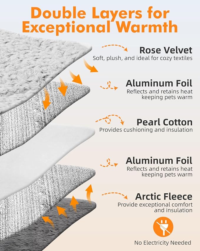 Self Warming Cat Bed 37 x 25.6 in - Cat Beds for Indoor Outdoor Cats and Dogs, Machine Washable Cat Heating Pad, 2 in Thickened Pet Heating Pad for Cats & Dogs, Double Side Premium Soft