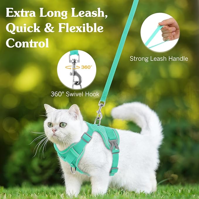 Cat Harness and Leash Set for Walking, Adjustable Kitten Vest Harness with Reflective Strip Breathable Mesh, Escape Proof Soft Pet Safety Vest for Cats, Kittens, Puppies, M, Lake Blue