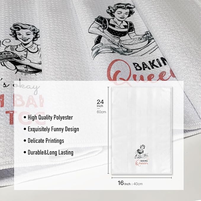 Baking Funny Queen Kitchen Towels,Cute Hand Dishcloth, 16 X 24 Inch Dish DéCor,Joked Bar Baking Flour Sack,Absorbent Tea Towel ,Sweet Gifts For Lover Mom Hostess Women New Home Housewarming Friend