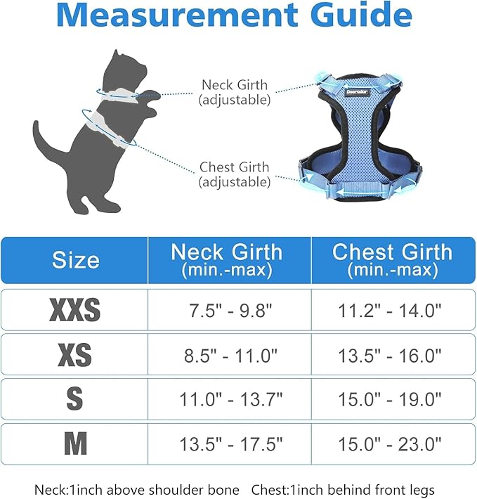 Dooradar Cat Harness and Leash Set, Escape Proof Safe Adjustable Kitten Vest Harnesses for Walking, Easy Control Soft Breathable Mesh Jacket with Reflective Strips for Cats, Light Blue, M