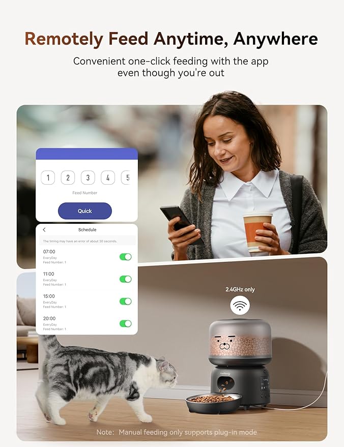 Automatic Cat Feeder WiFi Connected,FEELNEEDY 3L Cat/Dog Food Dispenser, Timed Pet Feeders for Dry Food,Up to 36 Portions 10 Meals Per Day (Only Support 2.4G WiFi)