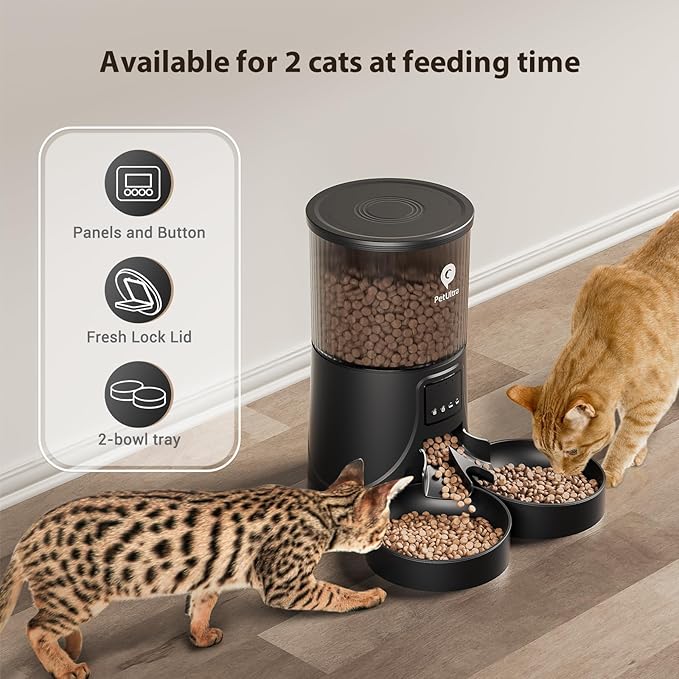 Automatic Cat Feeder for 2 Cats: 2.4Ghz WiFi Smart APP Remote Control- Timer Food Dispenser 1-10 Meals Per Day- Auto Pet Feeder for Cats and Small Dog Indoor- Dual Power& Detachable Clean