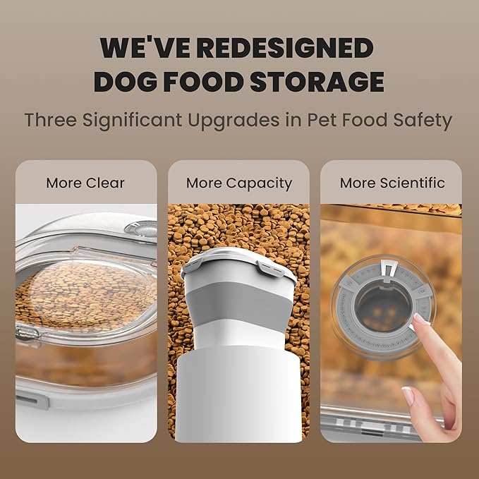 32-35 Lbs Dog Food Storage Container,Collapsible Dog Food Container with Clear Airtight Lid,Wheels,Date Track,Pet Food Storage Container for Rice,Flour,Sugar,Dog Food Scoop and 2PCS Containers