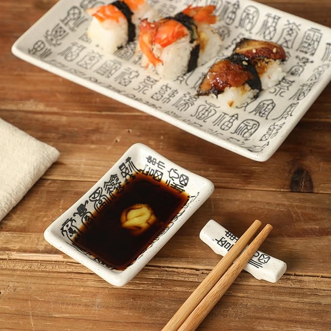 8 pcs Japanese Sushi Plate Sets Serving Platters and Trays for Entertaining Sushi Dishes Set Plates Sushi Plates Traditional Cuisine Dinnerware Sets with Chopsticks Hundred Blessings