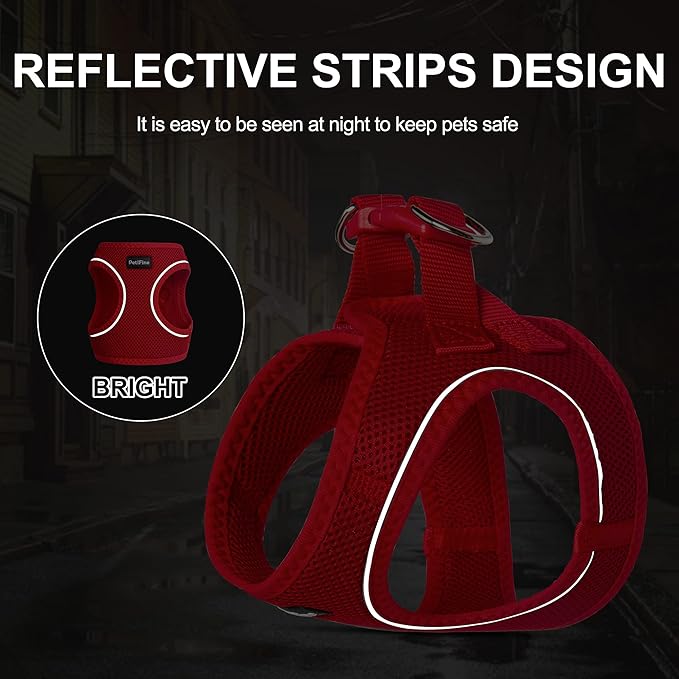 PetiFine Step in Small Dog Harness and Leash Set, Breathable All Weather Air Mesh Reflective Escape Proof, Step-in Vest Harnesses for Puppy(S, Red)