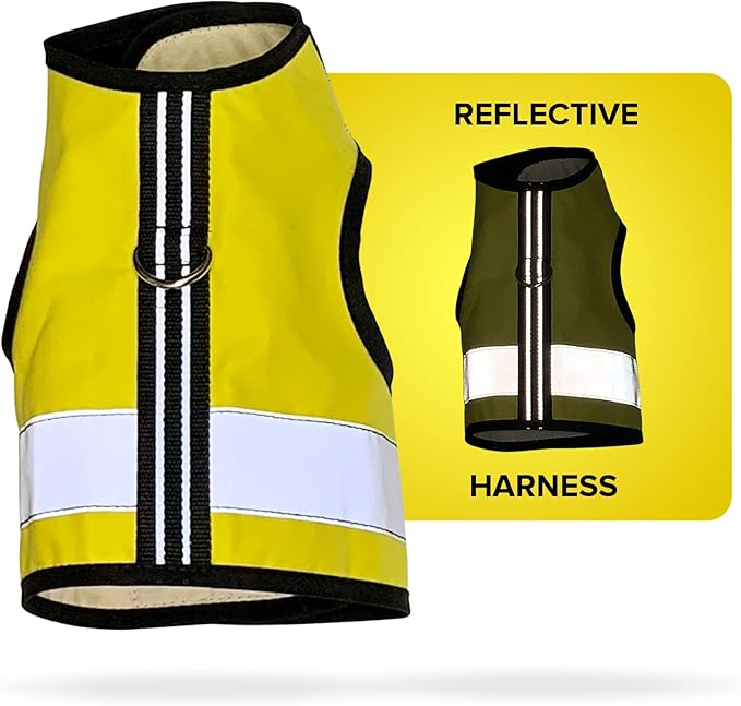 Reflective Cat Harness - High-Visibility Cat Vest for Day & Night | Secure, Breathable and Washable Cotton | Ideal for Walking & Traveling - Sunshine Yellow, XL