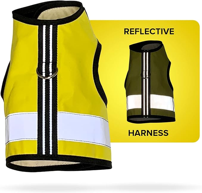 Reflective Cat Harness - High-Visibility Cat Vest for Day & Night | Secure, Breathable and Washable Cotton | Ideal for Walking & Traveling - Sunshine Yellow, XS