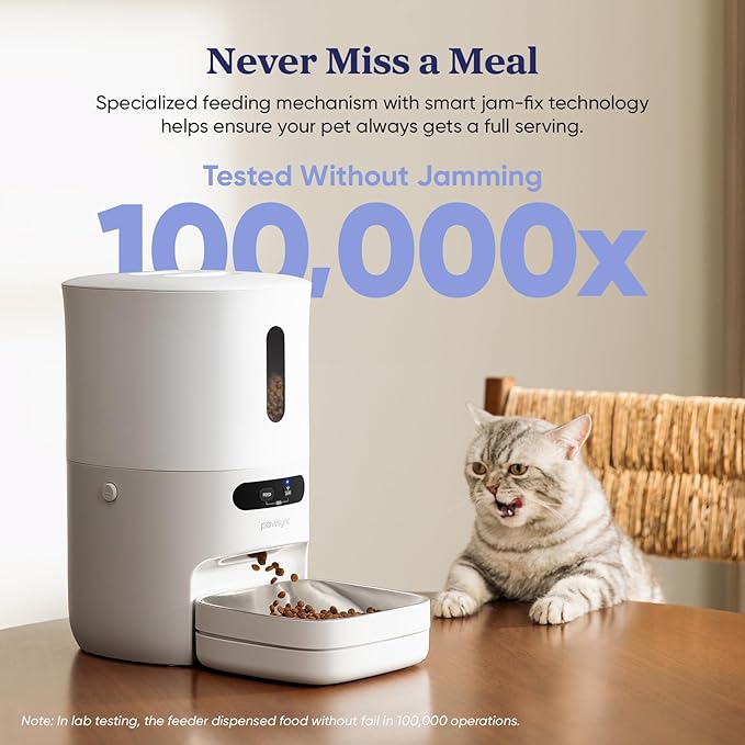 Automatic Cat Feeder, Smart Scale Tracks Pet's Food Intake, App Remote Feeding, 3.6L Timed Food Dispenser for Cats and Dogs, Up to 10 Meals Per Day, Stainless Steel Bowl, Dual Power Supply