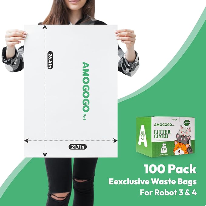 100 Pcs Waste Bags Liners, Compatible with Litter Robot 4 & 3, Leak-Proof Replacement Waste Bags, Heavy Duty Cat Litter Trash Bags, Waterproof Litter Bags, 26.4" x 21.9"