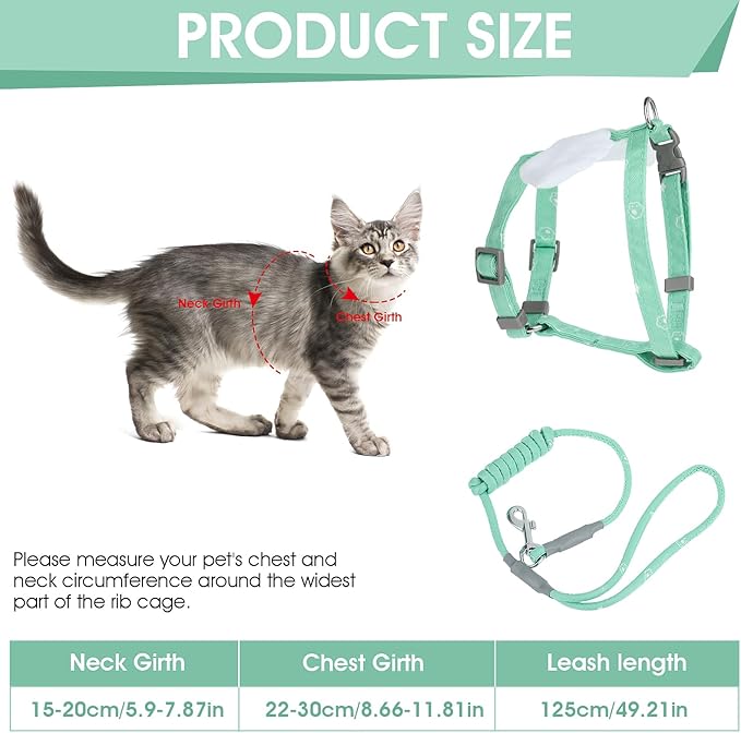 TIESOME Cat Harness and Leash Set, Adjustable Gradient Kitten Harness Escape Proof Harness with Leash for Kitty Outdoor Walking (Green)