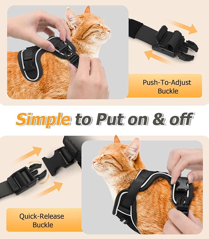 Halypet Cat Harness and Leash Set [MAX Safety 4th-Gen Upgrade] Escape Proof Adjustable Cat Leash Comfortable Soft Vest Easy to Wear Kitten Harness with Reflective Strip for Cats Walking, XS Black