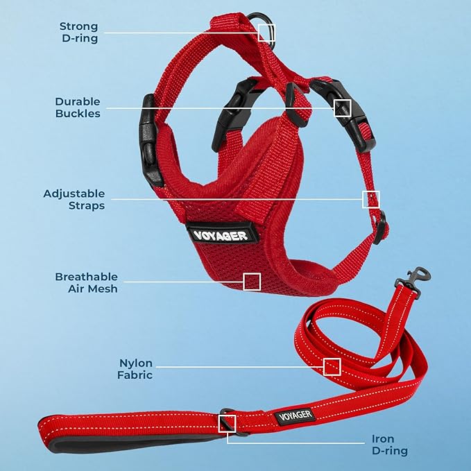 Voyager Step-in Lock Dog Harness w Reflective Dog Leash Combo Set with Neoprene Handle 5ft - Supports Small, Medium and Large Breed Puppies/Cats by Best Pet Supplies - Red, XS