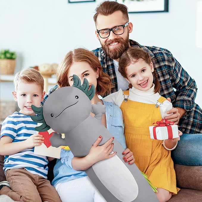 22 inch Cute Giant Grey Axolotl Plush Soft Body Pillow, Large Axolotl Stuffed Animals Toy, Squishy Plushies Gifts for Kids Boys Girls Birthday