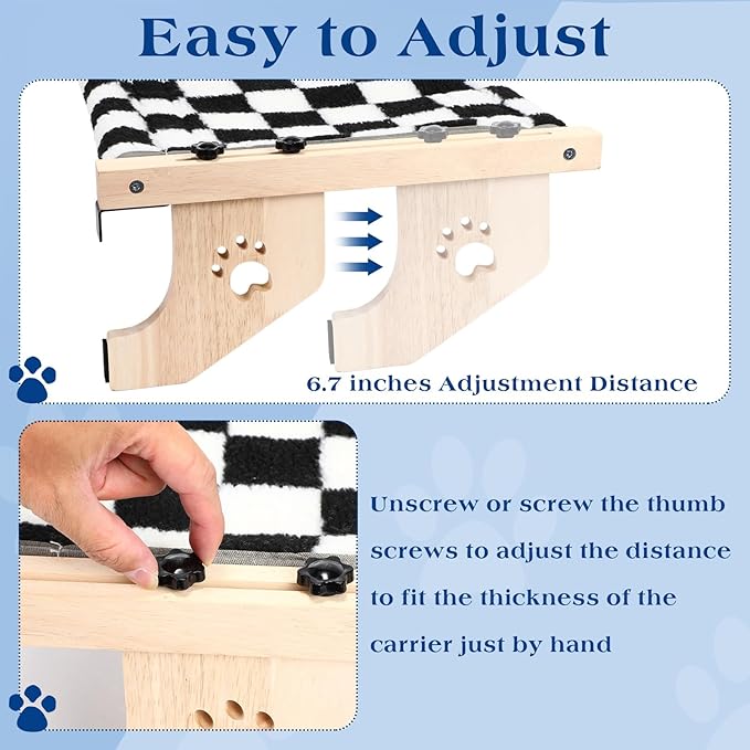 Suzile 2 Set Cat Window Sill Perch with Sturdy Solid Wood Frame Cat Window Hammock with Flannel Mat Adjustable Cats Seat Bed Shelves for Windowsill, Bedside, Drawer and Cabinet up to 33 Lbs