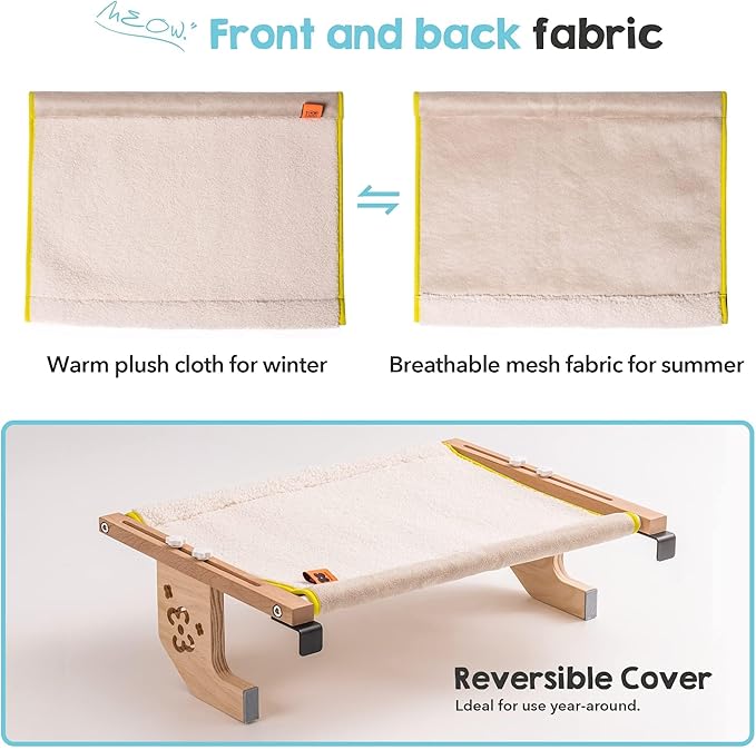 MEWOOFUN Sturdy Cat Window Perch Hammock Bed with Wood & Metal Frame for Cats Easy to Assemble for Windowsill, Bedside, Drawer and Cabinet More (Beige, M-22"x 14.5"x 6.7")