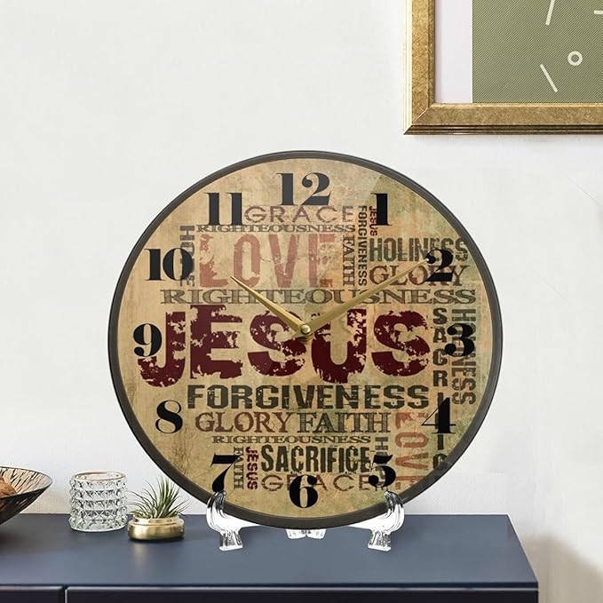 ALAZA Christian Religious Bible Verse Jesus Words with Cross Wall Clock Battery Operated Silent Non Ticking Clocks for Living Room Decor 12 Inch / 9.5 Inch