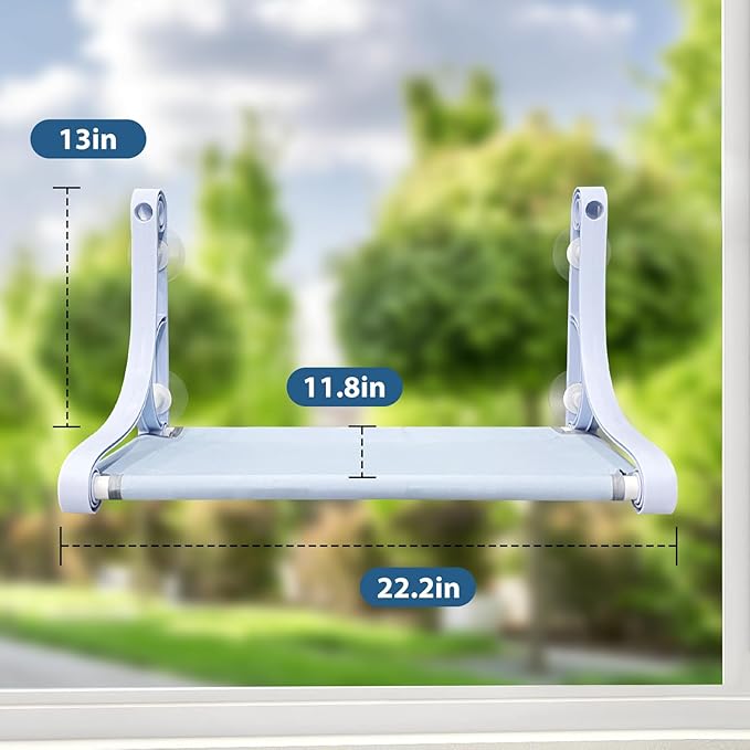 Cat Window Sill Perch - 4 Strong Suction Cups, Cordless Cat Hammock 2 Support Modes, Spacious and Comfortable Cat Gift - for Sunbathing/Napping/Looking Out - Holds Up to 40 Lbs