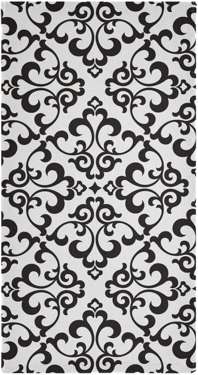 2 Pack White Black Boho Floral Hand Towels for Bathroom,Soft Absorbent Vintage Abstract Flower Modern Bath Hand Towels for Kitchen,Decorative Guest Bathroom Towels for Face,Shower,Gym 14"x28"